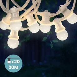 Kit Guirlande Guinguette 20m IP65 Câble Blanc Ampoules Blanches