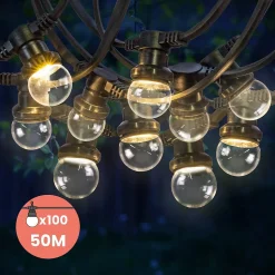 Kit Guirlande Guinguette IP65 50M 100 Bulbes Transparents Dimmables