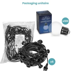 Kit Guirlande Guinguette IP65 50M 100 Bulbes Transparents Dimmables