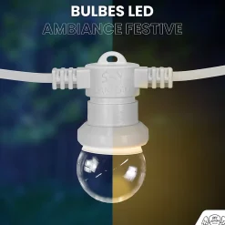 Kit Guirlande Guinguette 20m IP 65 Cable Blanc Bulbes Transparents Dimmables