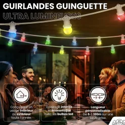 Kit Guirlande Guinguette 100m IP 65 Cable Blanc Multicolore