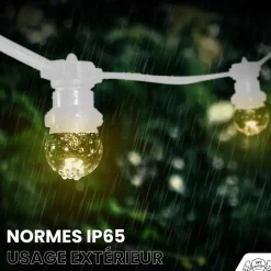 Kit Guirlande Guinguette 30m IP 65 Cable Blanc Bulbes Transparents Dimmables