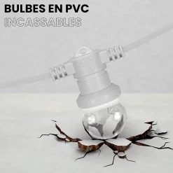 Kit Guirlande Guinguette 30m IP 65 Cable Blanc Bulbes Transparents Dimmables