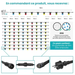 Kit Guirlande Guinguette IP65 100M 200 Bulbes Multicolores