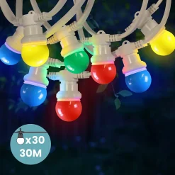 Kit Guirlande Guinguette 30m IP 65 Multicolore Cable Blanc
