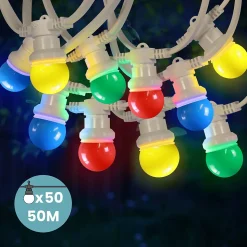 Kit Guirlande Guinguette 50m IP 65 Multicolore Cable Blanc