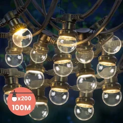 Kit Guirlande Guinguette IP65 100M 200 Bulbes Transparents Dimmables