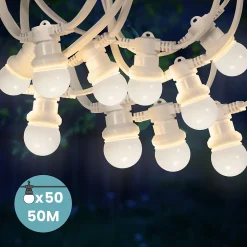 Kit Guirlande Guinguette 50m IP65 Câble Blanc Bulbes Blancs