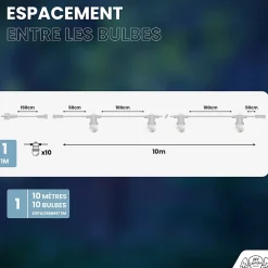 Kit Guirlande Guinguette 50m IP65 Câble Blanc Bulbes Blancs