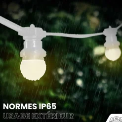 Kit Guirlande Guinguette 50m IP65 Câble Blanc Bulbes Blancs