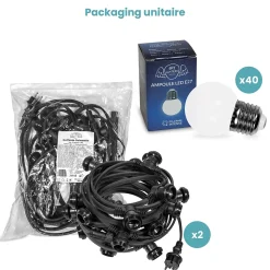 Kit Guirlande Guinguette IP65 20M 40 Bulbes Blancs