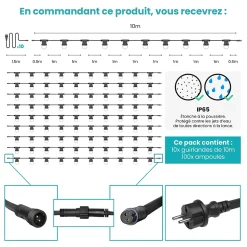 Kit Guirlande Guinguette 100m IP 65 Transparent Dimmable