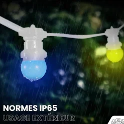 Kit Guirlande Guinguette 20m IP 65 Multicolore Cable Blanc