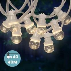 Kit Guirlande Guinguette 40m IP 65 Cable Blanc Bulbes Transparents Dimmables