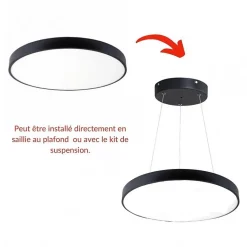 Kit Plafonnier LED Noir 54W 60cm avec Kit de Suspension - Blanc Chaud 2300K - 3500K - SILAMP