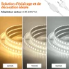 Kit Ruban LED 220v 10M blanc froid 6000K étanche IP65 avec fixations fournies, intérieur et extérieur