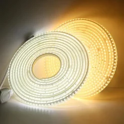 Kit Ruban LED 220v 10M blanc froid 6000K étanche IP65 avec fixations fournies, intérieur et extérieur