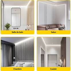 Kit Ruban LED 220v 10M blanc froid 6000K étanche IP65 avec fixations fournies, intérieur et extérieur