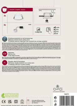 Kit Spot encastré LED Cole Coin Kit de 6 IP44 88mm Coin 6x6W 6x470lm 230V gradable 2700K Blanc dépoli
