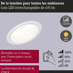 Kit Spot encastré LED Cole Coin Kit de 6 IP44 88mm Coin 6x6W 6x470lm 230V gradable 2700K Blanc dépoli