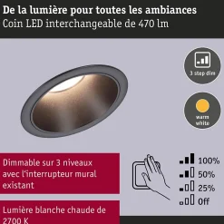 Kit Spot encastré LED Cole Coin Kit de 6 IP44 88mm Coin 6x6W 6x470lm 230V gradable 2700K Noir mat