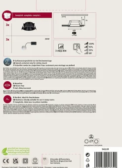 Kit Spot encastré LED Cole Coin Kit de 6 IP44 88mm Coin 6x6W 6x470lm 230V gradable 2700K Noir mat