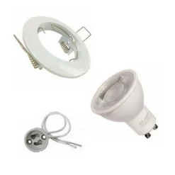 Kit Spot LED GU10 encastrable Rond Blanc avec une ampoule 8W - Blanc Chaud 2300K - 3500K - SILAMP