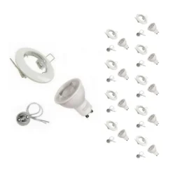 Kit Spot LED GU10 encastrable Rond Blanc avec une ampoule 8W (Pack de 10) - Blanc Neutre 4000K - 5500K - SILAMP