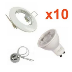 Kit Spot LED GU10 encastrable Rond Blanc avec une ampoule 8W (Pack de 10) - Blanc Chaud 2300K - 3500K - SILAMP