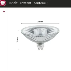 Kit Standard 230 V Réflecteur LED QPAR111 GU10 3x425lm 3x6,5W 2700K gradable Argent