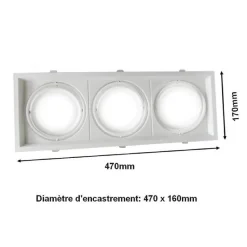 Kit Support Triple AR111 Encastrable Orientable avec 3 Ampoules LED 20W - Blanc Chaud 2300K - 3500K - SILAMP