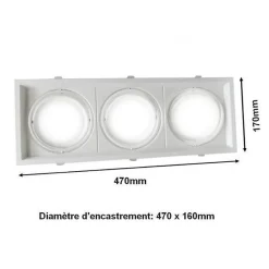 Kit Support Triple AR111 Encastrable Orientable avec 3 Ampoules LED 20W - Blanc Chaud 2300k - 3500k - SILUMEN