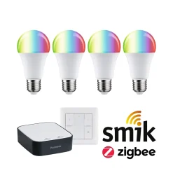 Kits de démarrage Zigbee 3.0 Ampoule LED E27 RGBW + Gateway smik + Interrupteur