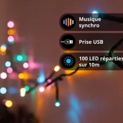 KOZii - Guirlande connectée LED RVB USB 10m Synchronisation musicale - KGRL10RVBMIP