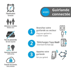 KOZii - Guirlande connectée LED RVB USB 10m Synchronisation musicale - KGRL10RVBMIP