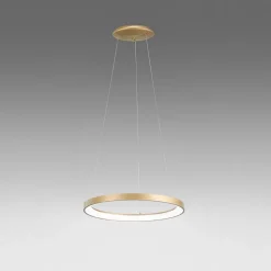 Krizia - Suspension LED dimmable 50W - 2900lm, lumière chaude 3000K, anneau or brossé, diffuseur opale, d. 60 cm