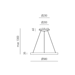Krizia - Suspension LED dimmable 50W - 2900lm, lumière chaude 3000K, anneau or brossé, diffuseur opale, d. 60 cm
