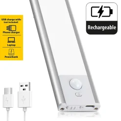 LACTEA XL : Lampe LED rechargeable sous meuble 40 cm, 150 lumens, avec CCT. Argent