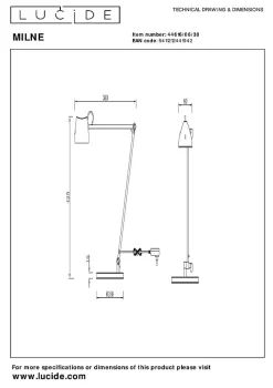 Lampadaire / lampe de lecture MILNE en métal avec LED intégré - Noir - Lucide