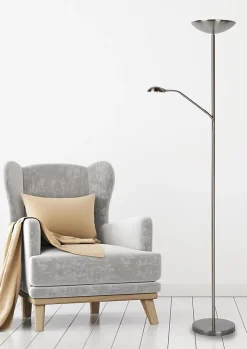 Lampadaire / lampe de lecture ZENITH en métal avec LED intégré - Chrome Dépoli - Lucide