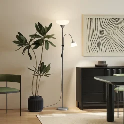 Lampadaire 2 têtes base métal dia. 28 x 179,5H cm gris blanc