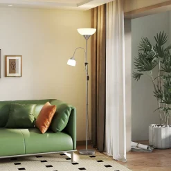 Lampadaire 2 têtes base métal dia. 28 x 179,5H cm gris blanc