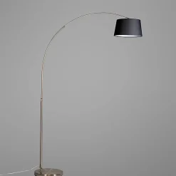 Lampadaire arc moderne en acier avec abat-jour en tissu noir - Arc Basic