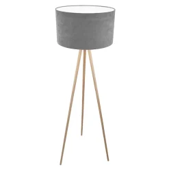 Lampadaire ARDITA Gris 152 cm bois textile gris style scandi D: 61,6 cm douille E27 interrupteur