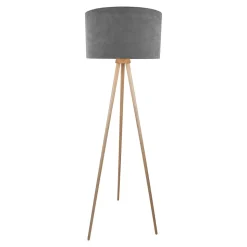 Lampadaire ARDITA Gris 152 cm bois textile gris style scandi D: 61,6 cm douille E27 interrupteur