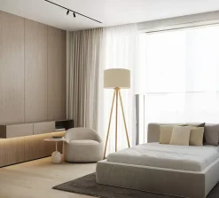 Lampadaire ARDITA style scandinave 152 cm bois et textile beige D: 616 mm douille E27 interrupteur pression