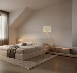 Lampadaire ARDITA style scandinave 152 cm bois et textile beige D: 616 mm douille E27 interrupteur pression