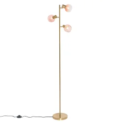 Lampadaire Art Déco doré avec verre rose 3 lumières - Vidro