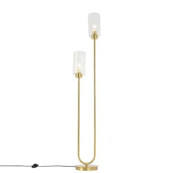 Lampadaire Art Déco doré avec verre 2 lumières - Laura