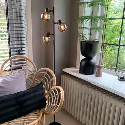 Lampadaire Art Déco noir 3 lumières avec verre fumé - Vidro